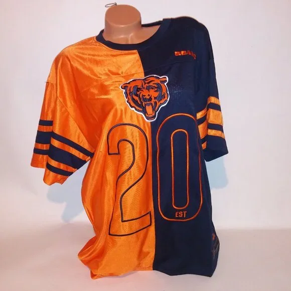 Chicago Bears Jersey NFL Football Mens Navy Blue Orange 50/50 Short Sleeve Crew - Picture 2 of 16